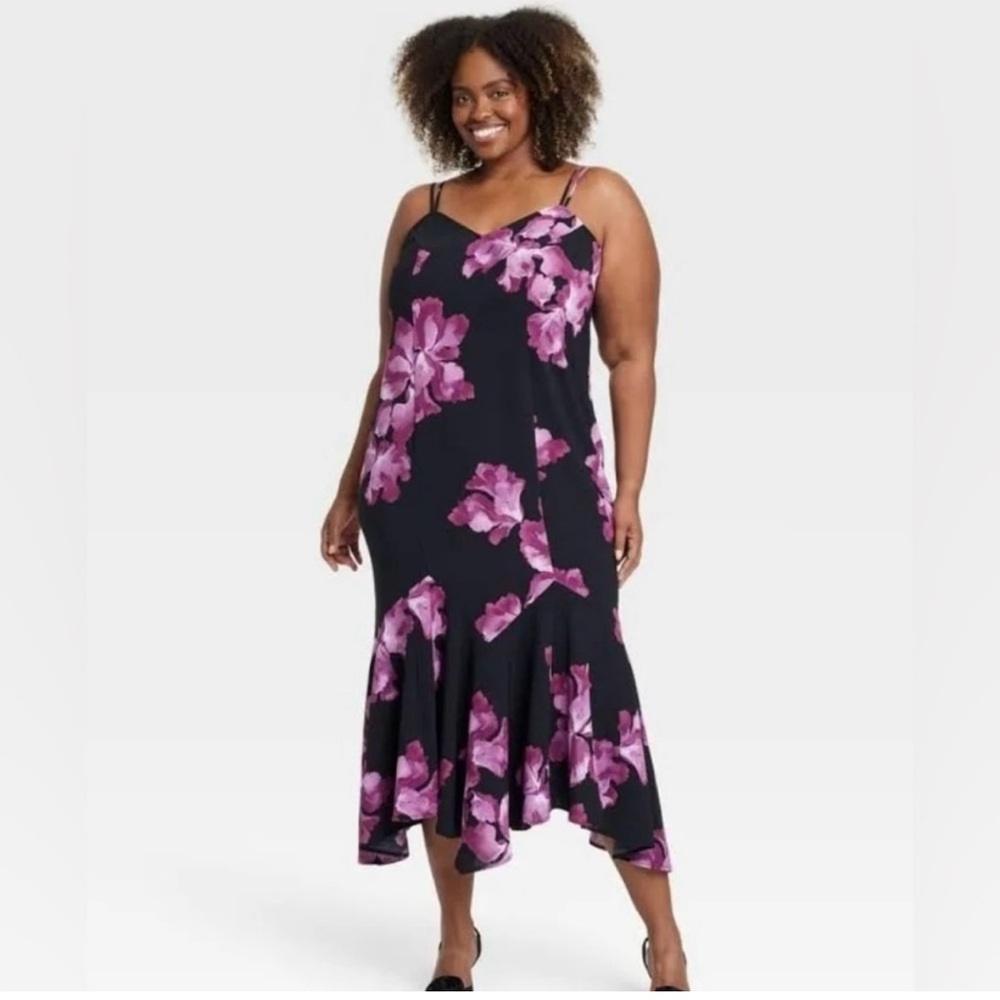 NEW Ava & VIV Mermaid Midi Dress Floral Sleeveless 1X Wedding Cocktail Valentine - Picture 2 of 10